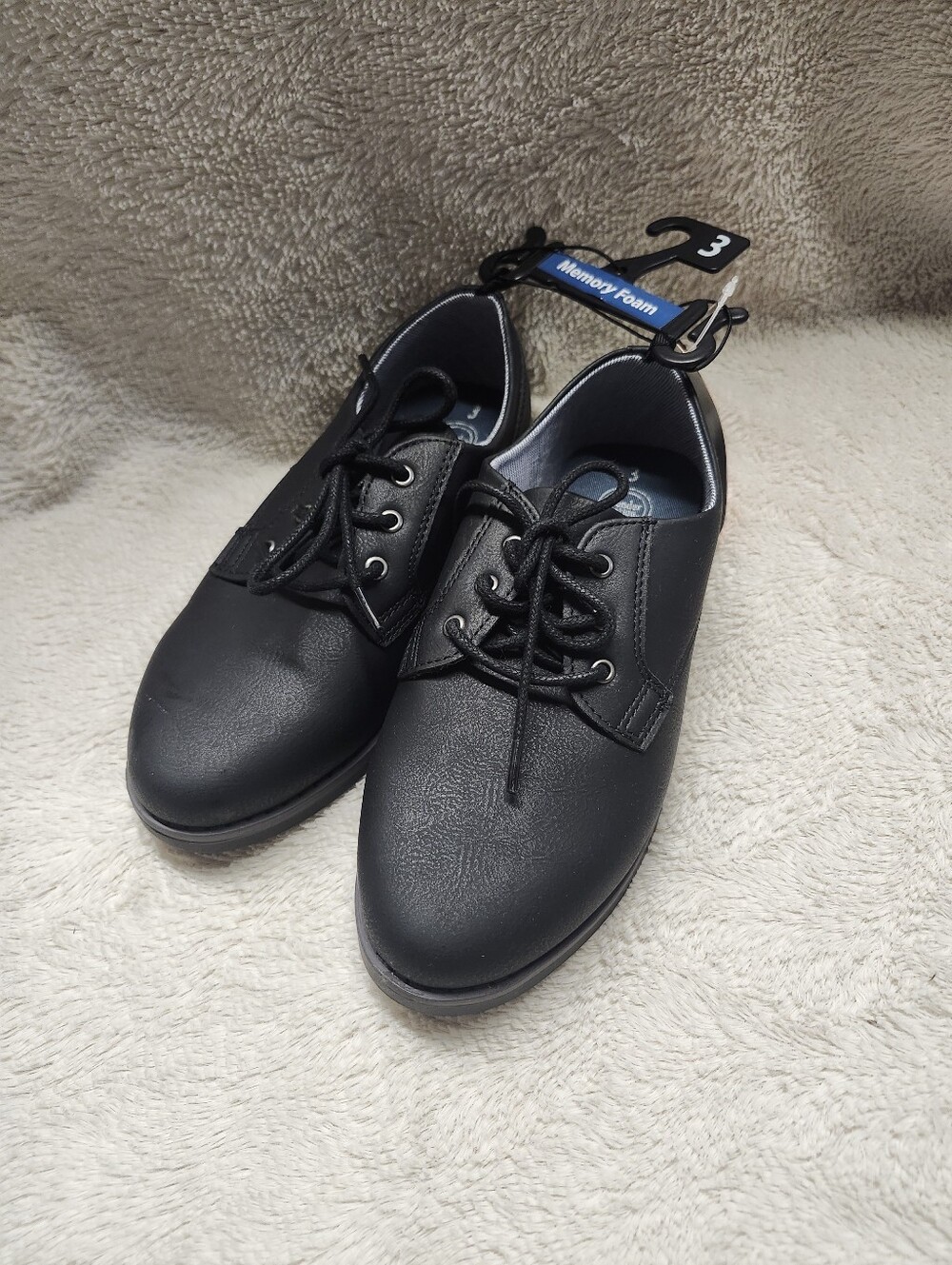 NWT Boys Wonder Nation Size 3 Memory Foam Black Casual Oxford Shoes